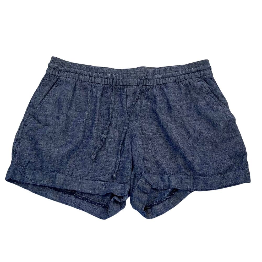 Old Navy Linen Blend Blue Chambray Cuffed Shorts, Drawstring, Stretch, M